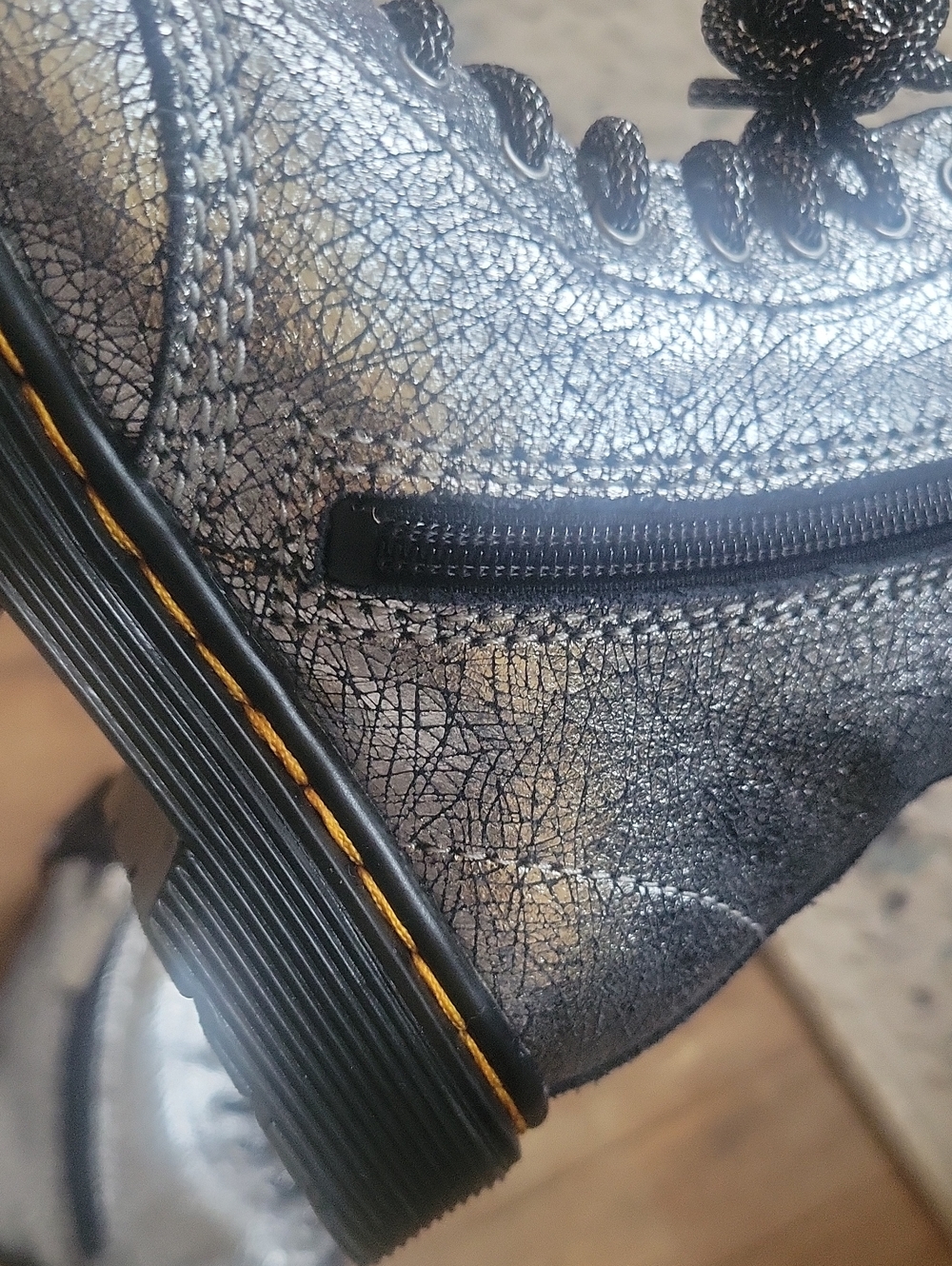 DR. MARTENS  Metallic Silver Lace-Up Winter Boot with Side Zip - Picture 4 of 8